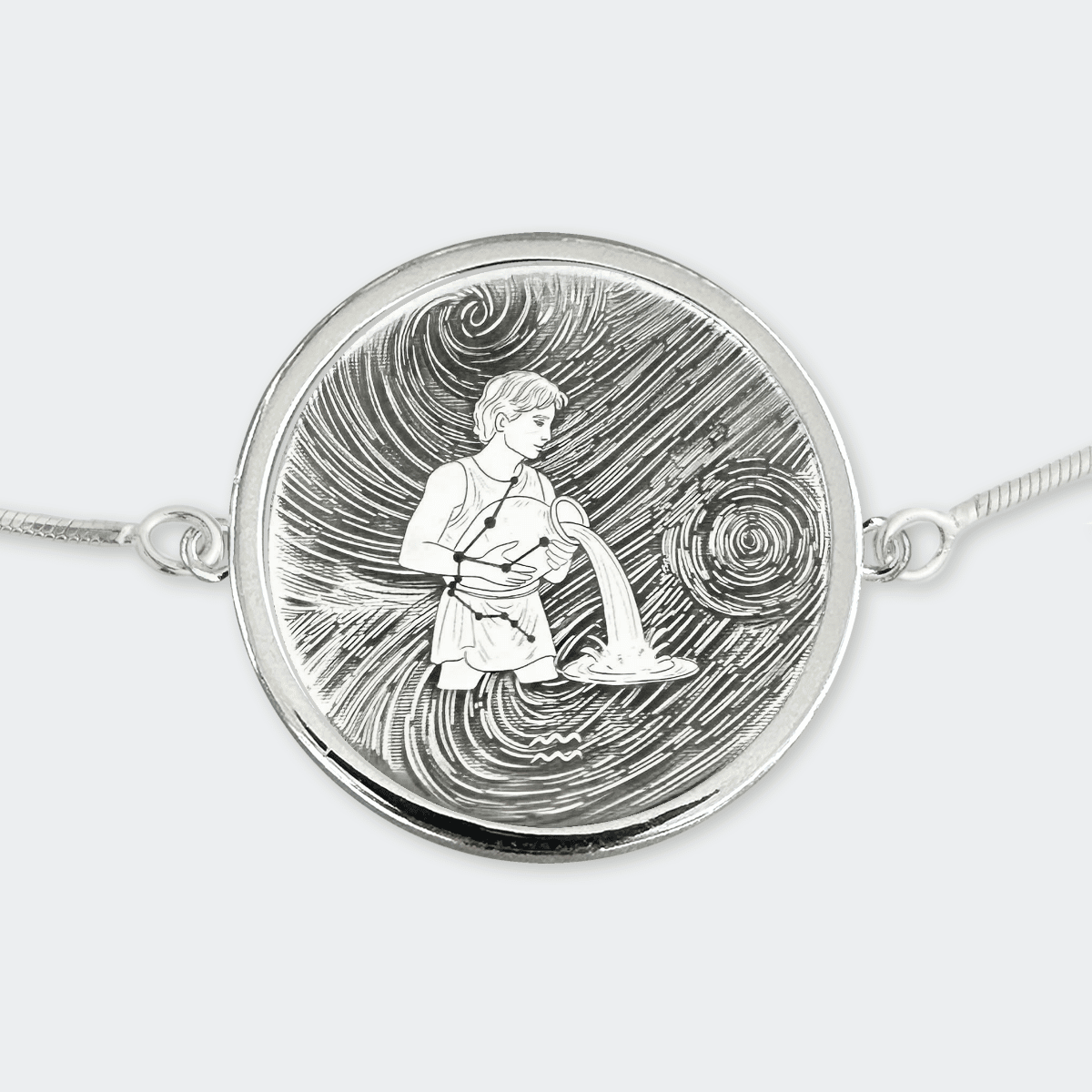 Zodiac Sterling Silver Aquarius Bezel Bracelet