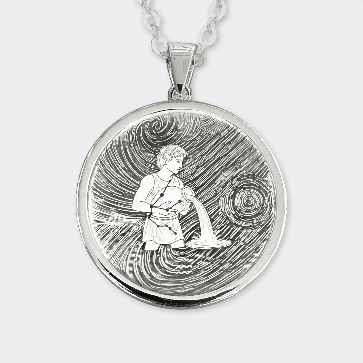 Zodiac Sterling Silver Aquarius Bezel Necklace