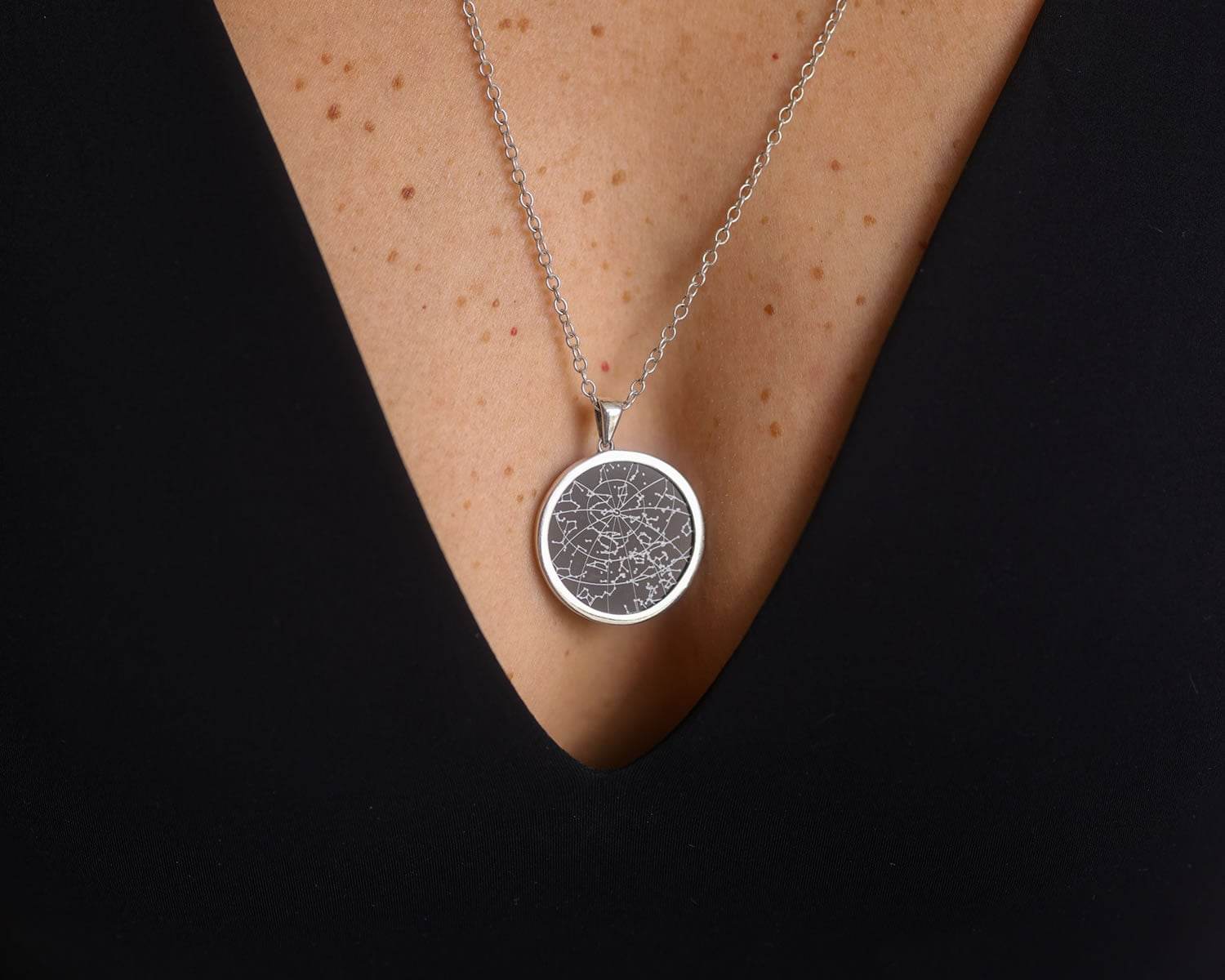 Night Sky Black Onyx Sterling Silver Bezel Necklace