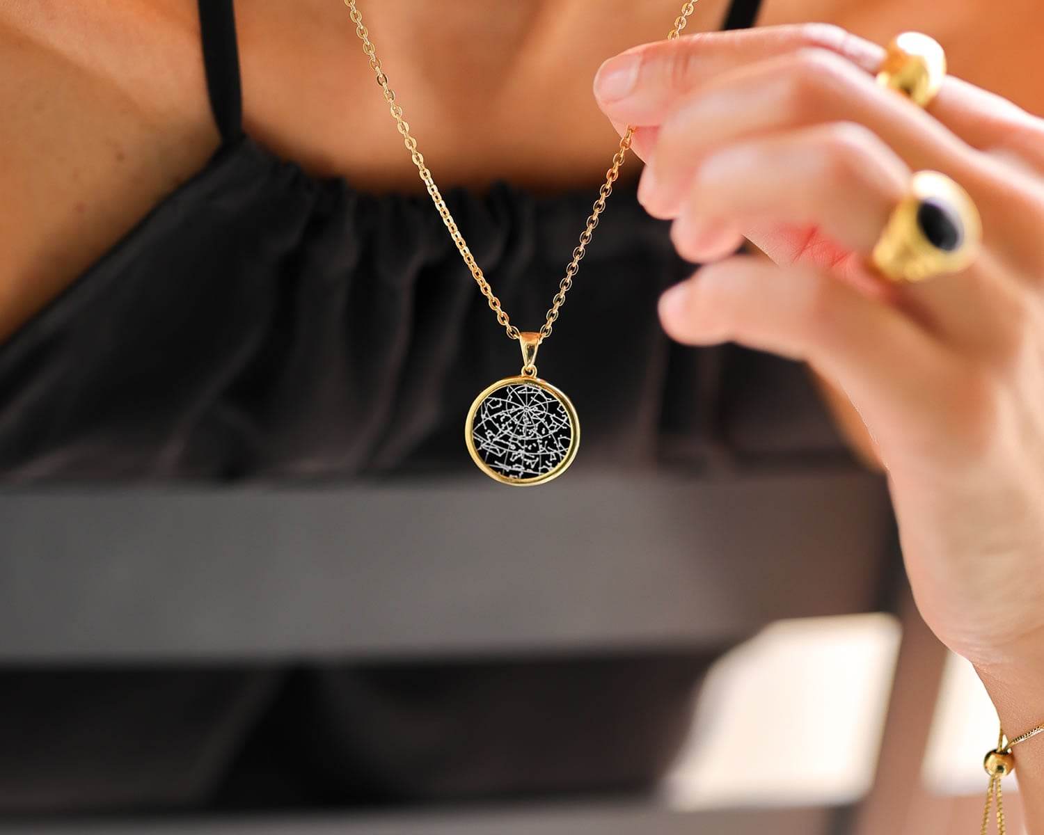 Night Sky Black Onyx Gold Vermeil Bezel Necklace