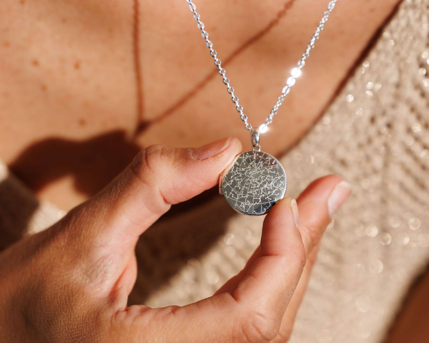 Night Sky Sternenkarte Sterling Silver Medaillon