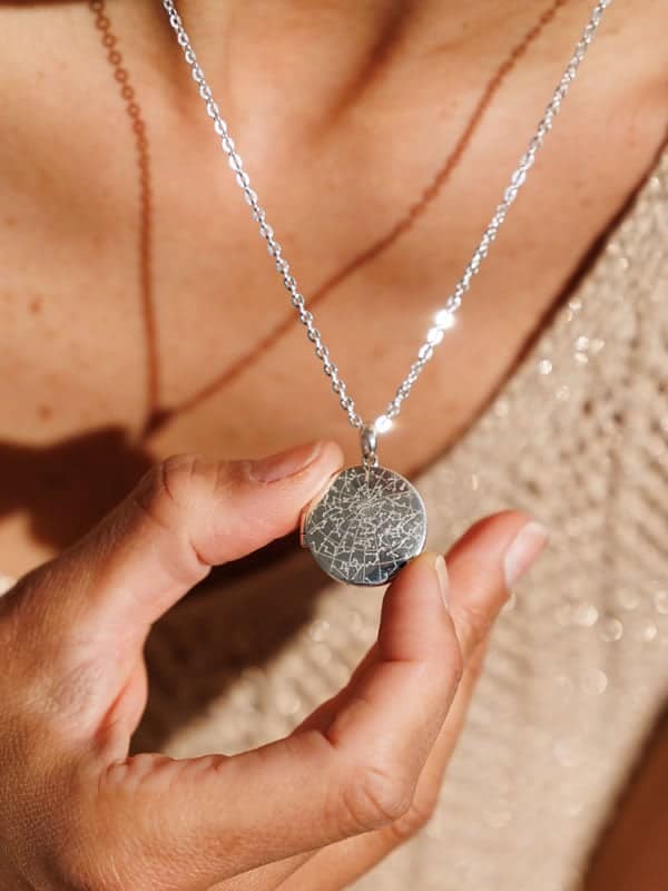 Night Sky Sternenkarte Sterling Silver Medaillon