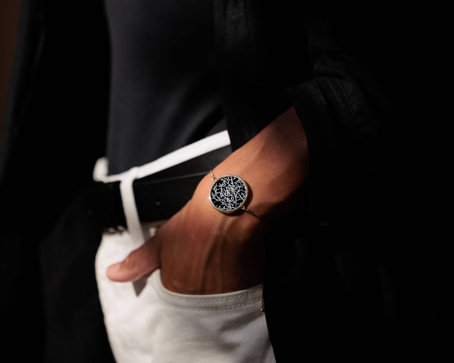 Night Sky Black Onyx Sterling Silver Bezel Bracelet