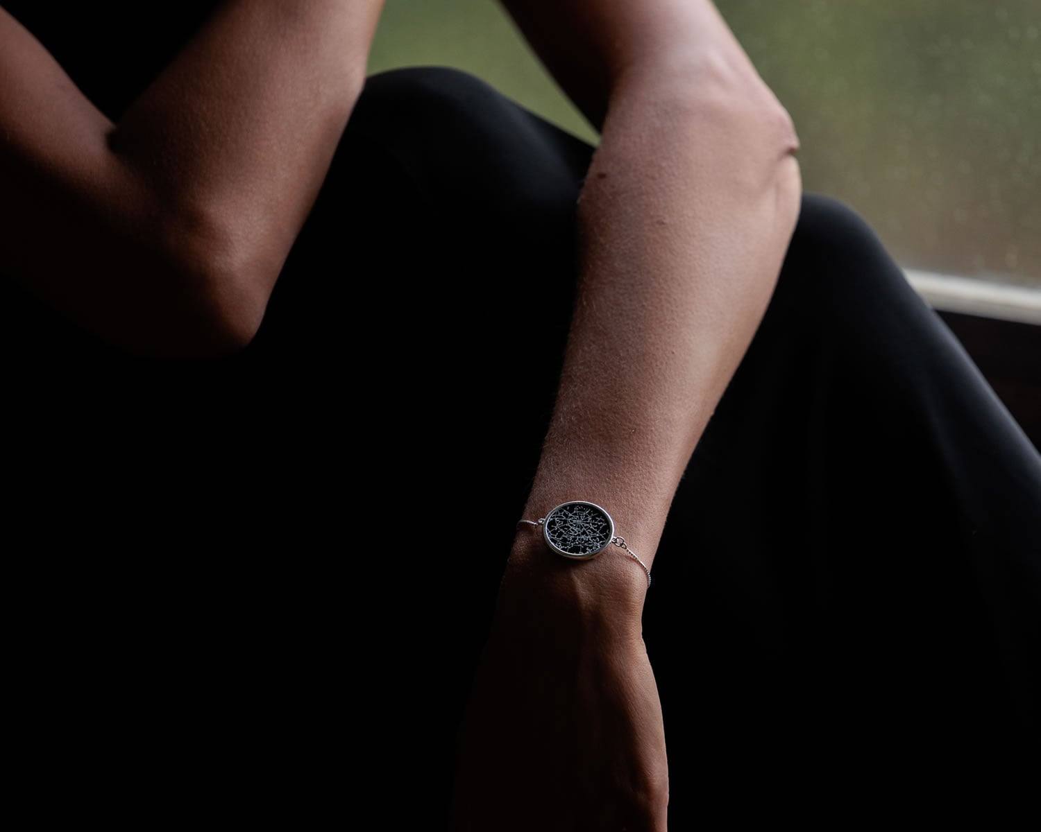Night Sky Black Onyx Sterling Silver Bezel Bracelet