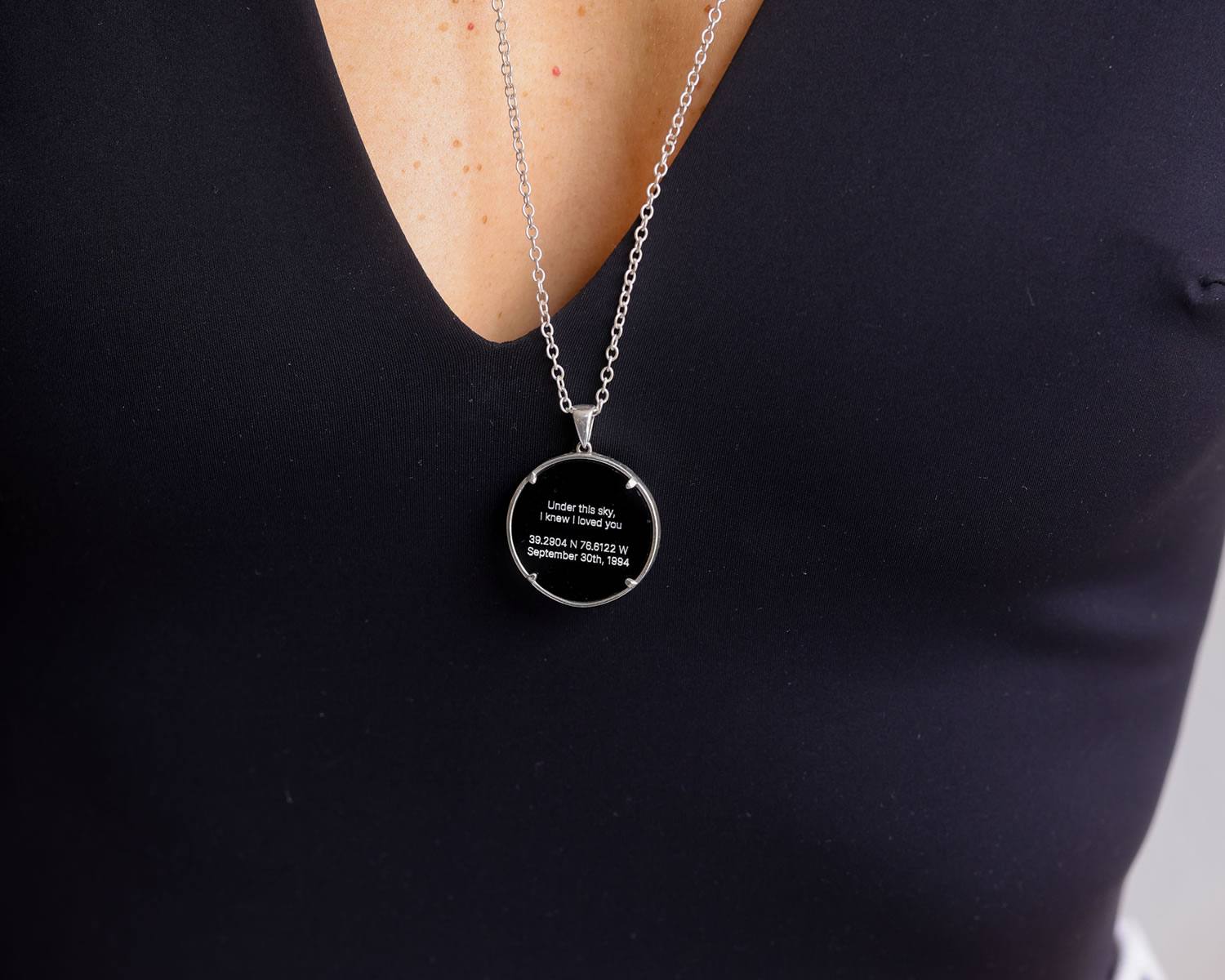 Night Sky Black Onyx Sterling Silver Bezel Necklace