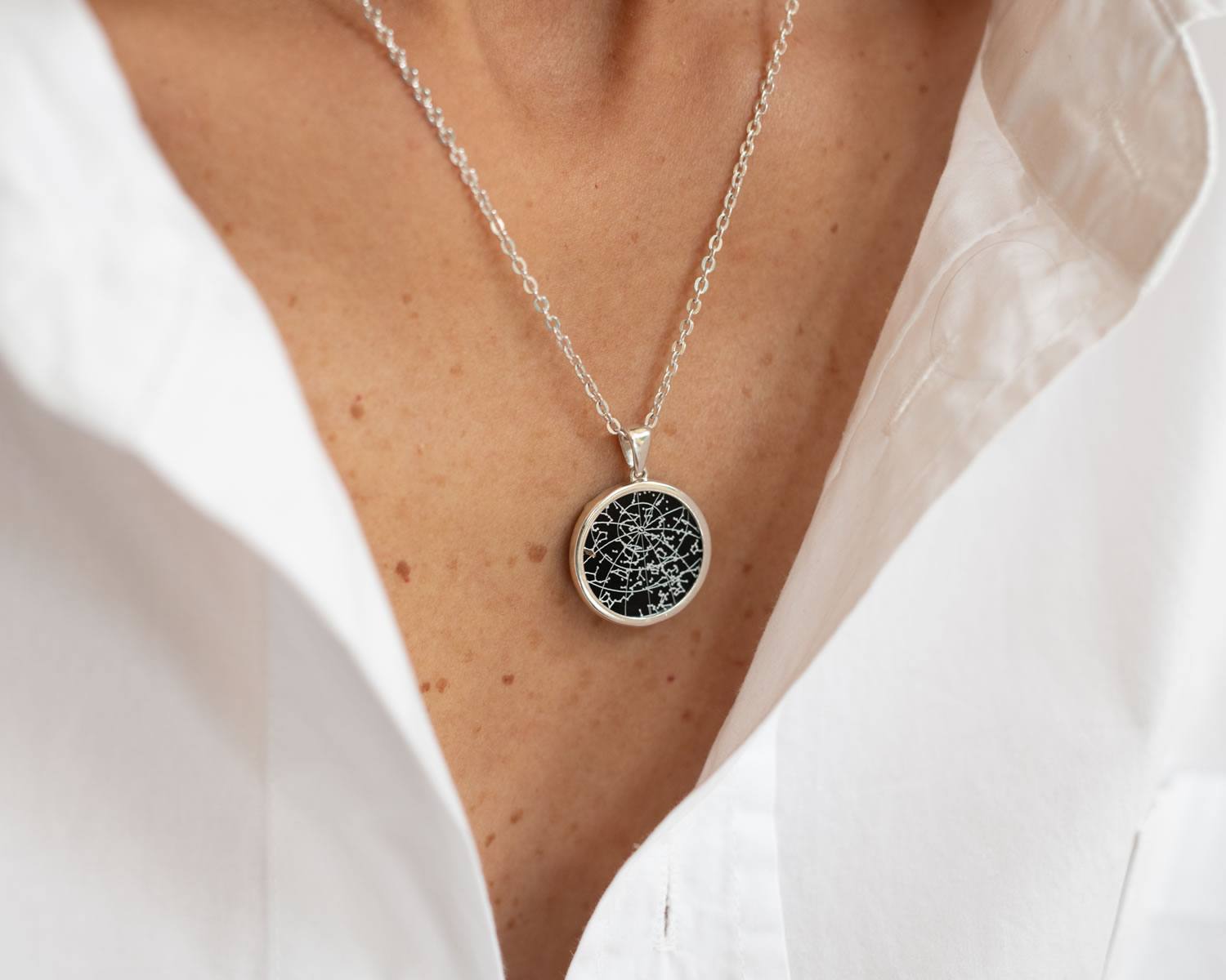 Night Sky Black Onyx Sterling Silver Bezel Necklace