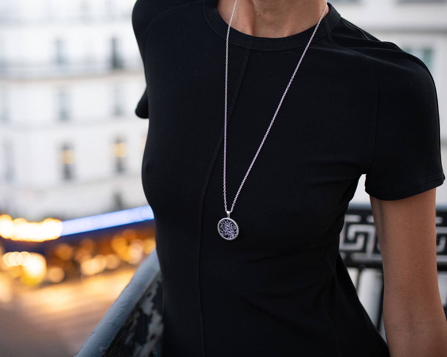 Night Sky Black Onyx Sterling Silver Bezel Necklace