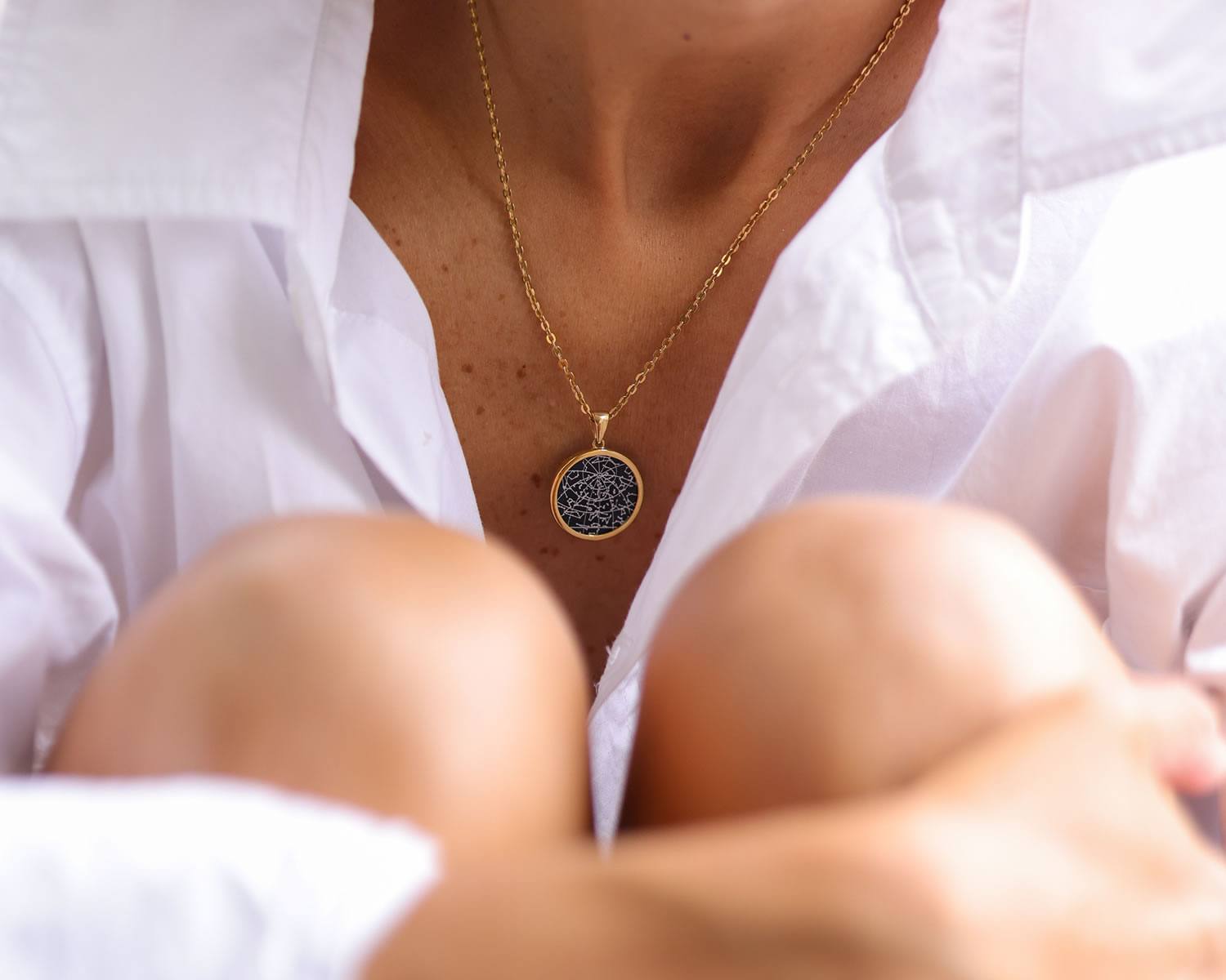 Night Sky Black Onyx Gold Vermeil Bezel Necklace