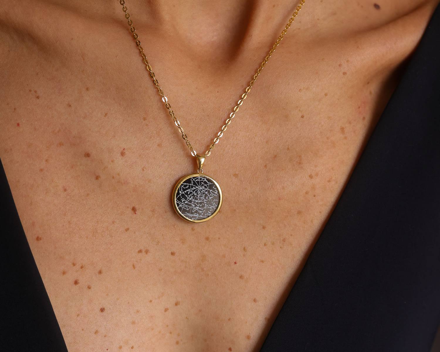 Night Sky Black Onyx Gold Vermeil Bezel Necklace