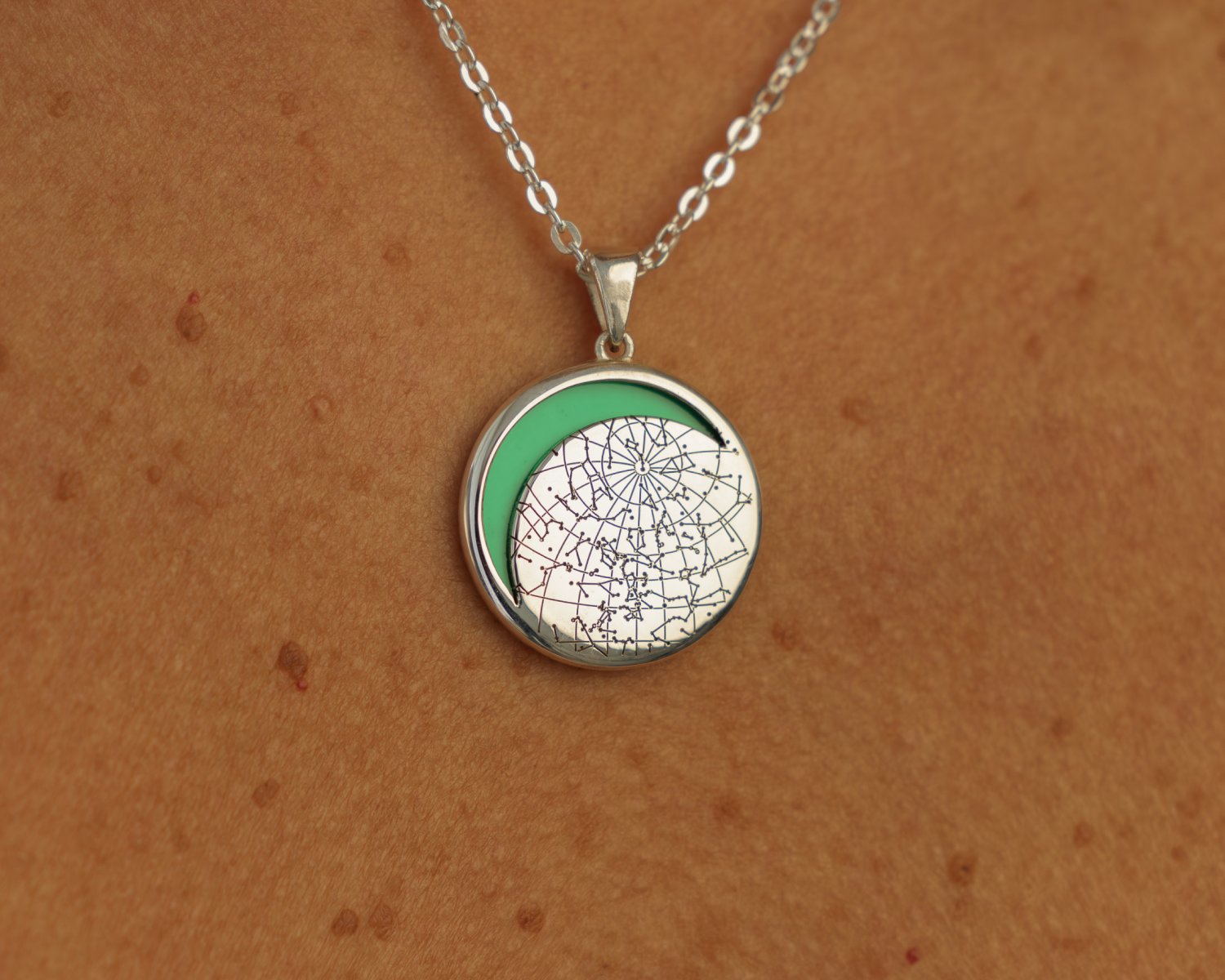 Night Sky Sterling Silver Eclipse Bezel Necklace