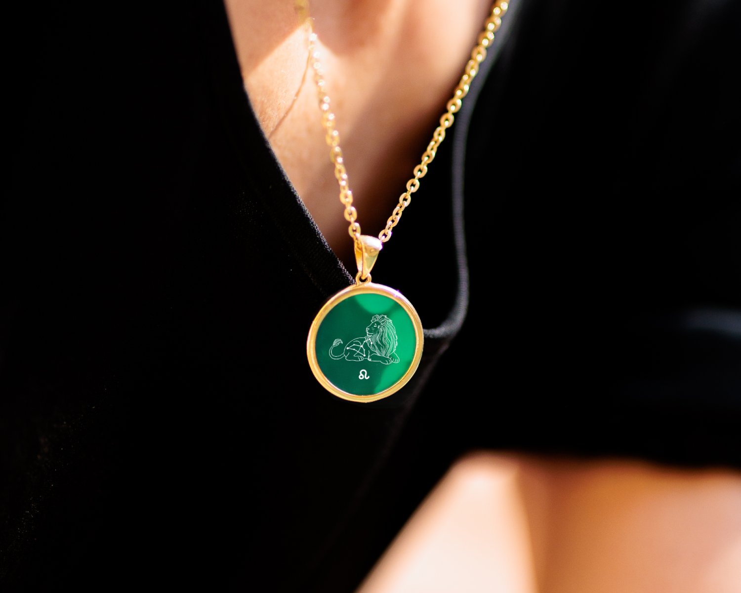 Zodiac Collection Green Onyx Bezel Necklace